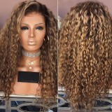 Women Synthetic Small Curly Long Hair Wig Middle Parting Wigs