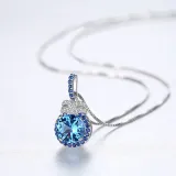 Sterling Silver Round Cut Solitaire Sapphire Pendant Necklace