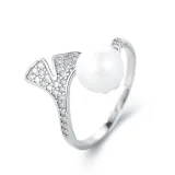 Pearl Ginkgo Leaf Fashion Jewelry Inlaid Diamond Adjustable Size Women Ring