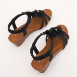 Women Slingback Flower Strappy Wedge Roman Sandals