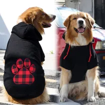 Pet Black Hoodie Plaids Heart Paw Sweatshirt for Dogs Pet Clothes