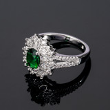 Green Silver Zircon Flower Fashion Jewelry Inlaid Diamond Women Ring