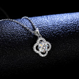 Sterling Silver Four-leaf Clover Moissanite Zirconia Diamond Pendant Necklace
