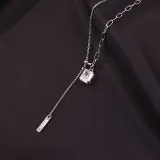Square Diamond Tassel Necklace Female Versatile Niche Long Sterling Silver Pendant Clavicle Chain