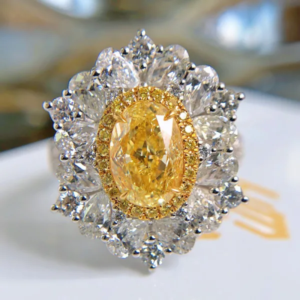 Zircon Yellow Flower Fashion Jewelry Inlaid Diamond Adjustable Size Women Ring