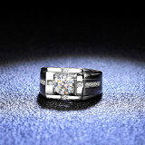 Men Sterling Silver Solitaire Princess Cut Moissanite Wedding Rings