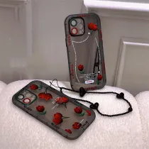 Printed Red Tulip Flowers Drop Proof Phone Case for iPhone13 12 11 Pro Max with Lanyard