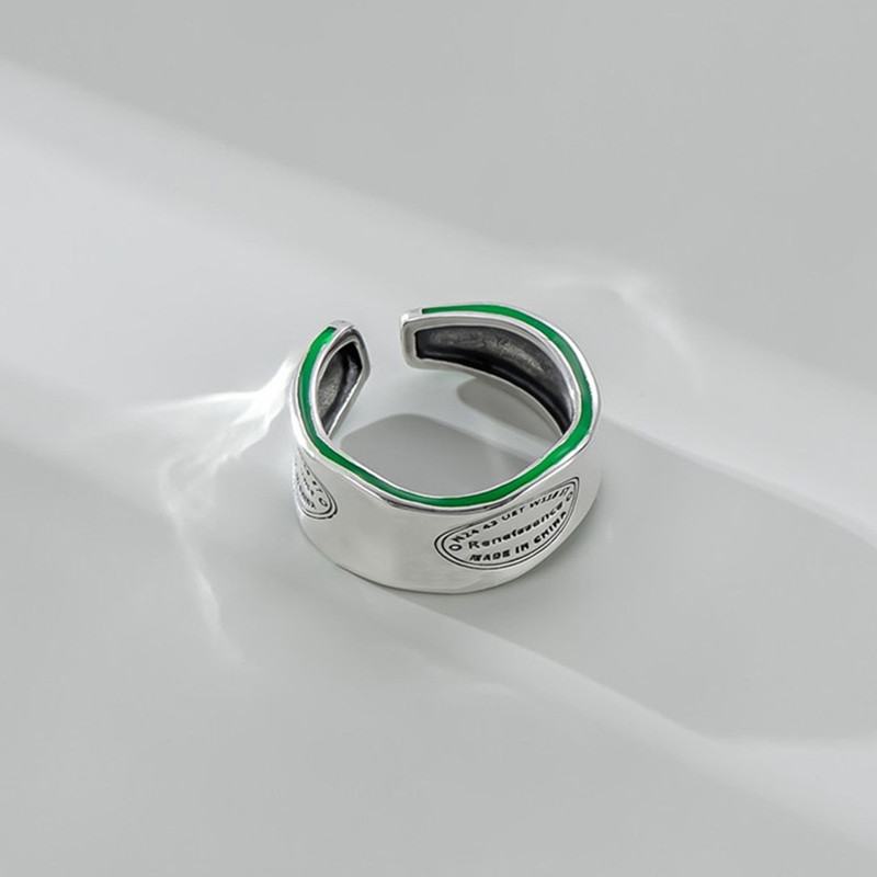 Avocado Green Ring Sterling Silver Retro Niche Light Luxury Irregular English Wide-face Ring