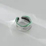 Avocado Green Ring Sterling Silver Retro Niche Light Luxury Irregular English Wide-face Ring