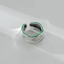 Avocado Green Ring Sterling Silver Retro Niche Light Luxury Irregular English Wide-face Ring