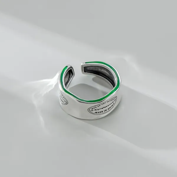 Avocado Green Ring Sterling Silver Retro Niche Light Luxury Irregular English Wide-face Ring