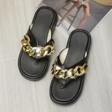 PU Durable Slides Pantshoes Paint Metal Flip-flops Platform Beach Slippers