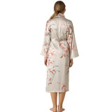 Women 3 Pieces Floral Printed Sleepwear Silk Sling Sleeveless Top Shorts and Maxi Robe Pajamas Set