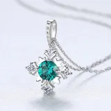 Sterling Silver Round Cut Snowflake Sapphire Pendant Necklace