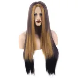 Women Long Synthetic Lace Front Straight Wigs Gradient Hair Wigs Middle Parting Wig