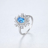 Sterling Silver Cushion Cut Pave Solitaire Sapphire Gemstone Rings