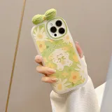 Cute Bowknot Printed Honey Peach Flower Phone Case for iphone13 12 11 Pro Max