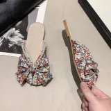 Women Boho Bohemia Flower Bow Tie Closed Toe Leisure Beach Sandalias