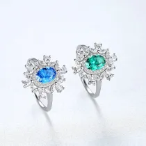 Sterling Silver Cushion Cut Pave Solitaire Sapphire Gemstone Rings
