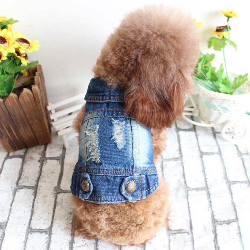 Pet Dog Cloth Deim Ripped Vest Puppy Cloth