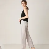 Women 2 Pieces Sleepwear Silk Sling Sleeveless Lace Black Top and Long Pants Pajamas Set