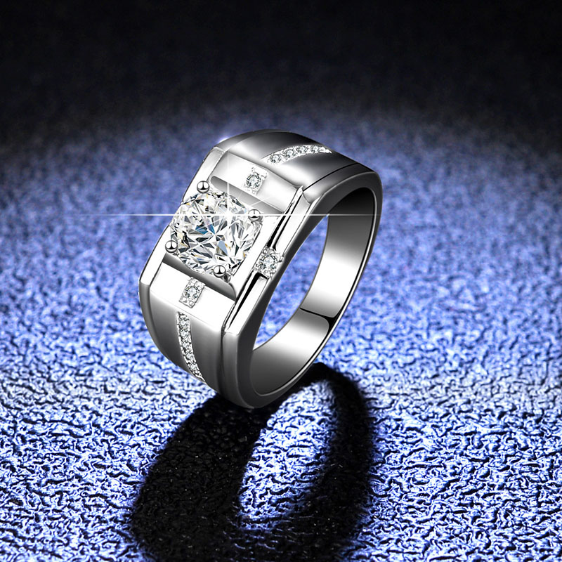 Men Sterling Silver Solitaire Princess Cut Moissanite Wedding Rings