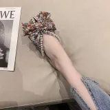 Women Boho Bohemia Flower Bow Tie Closed Toe Leisure Beach Sandalias