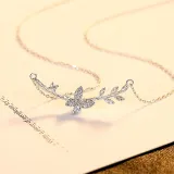 Sterling Silver 18K White Gold Butterfly Solitaire Zirconia Pendant Necklace