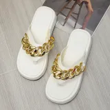 PU Durable Slides Pantshoes Paint Metal Flip-flops Platform Beach Slippers