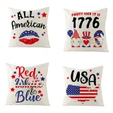 4PCS Home Cotton Decorative American Memorial Throw Pillow Case Cushion Covers For Sofa Couch Bed Chair