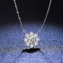 Sterling Silver Zirconia Moissanite Diamond Sunflower Pendant Necklace