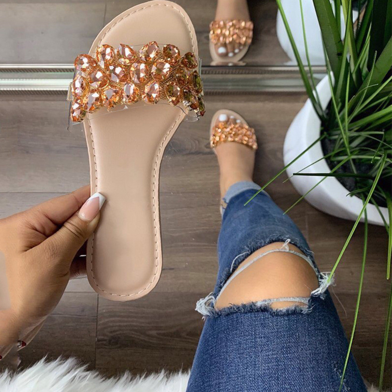 Women Bling Diamond Jeweled Rhinestone Flat Sandals Slippers