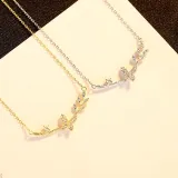 Sterling Silver 18K White Gold Butterfly Solitaire Zirconia Pendant Necklace