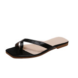 Flat Flip Flops Square Head Solid Color Beach Slipper Sandals