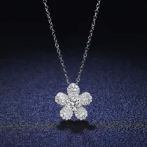 Sterling Silver Moissanite Diamond Camellia Pendant Necklace
