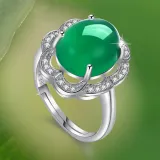 Green Zircon Flowers Jewelry Hollow Inlaid Diamond Adjustable Size Women Ring