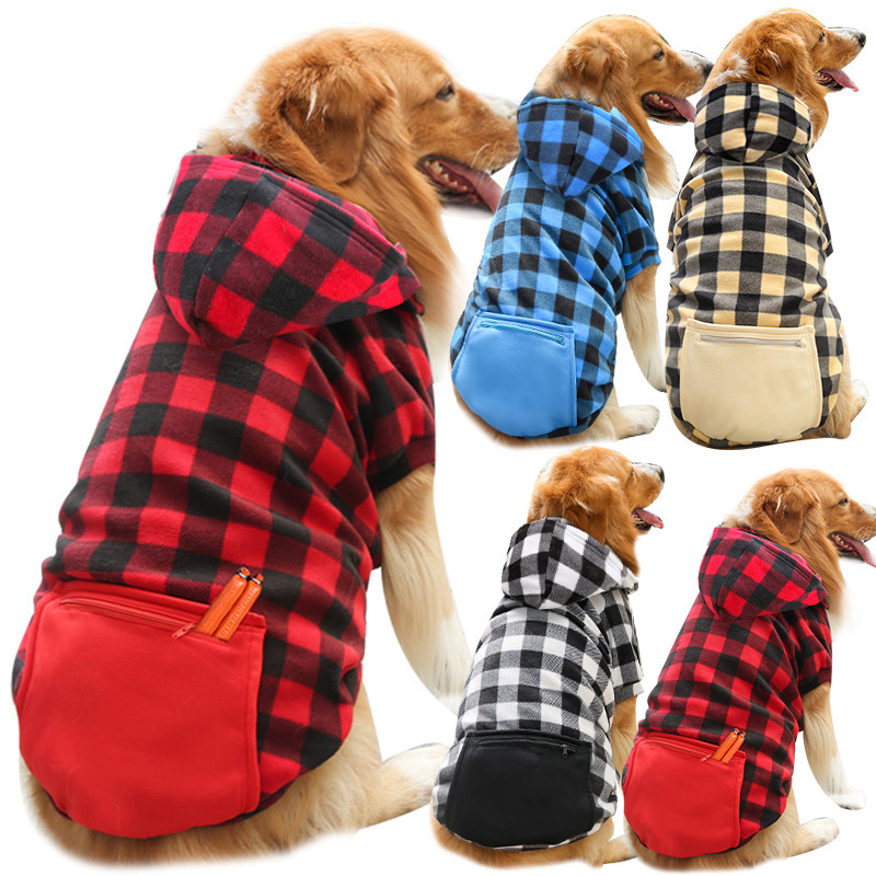 Pet Plaids Hoodie Sweatshirt Sweater for Dogs Pet Clothes with Hat and Pocket