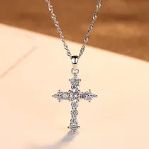 Sterling Silver Zirconia Pendant Cross Necklace