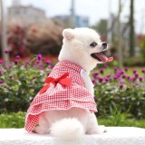 Pet Small Dog Lattice Apron Bowknot Puppy Cloth