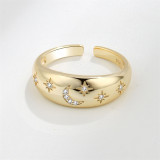 Silver Zircon Stars Moon Fashion Jewelry Inlaid Diamond Adjustable Size Women Ring