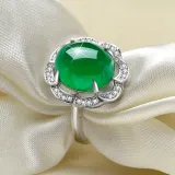 Green Zircon Flowers Jewelry Hollow Inlaid Diamond Adjustable Size Women Ring