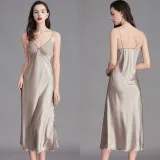 Women Sling Sleeveless Satin Silk Sleepwear V-Neck Maxi Dress Pajamas