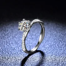 Sterling Silver Pave Zirconia Solitaire Round Cut Diamonds Rings