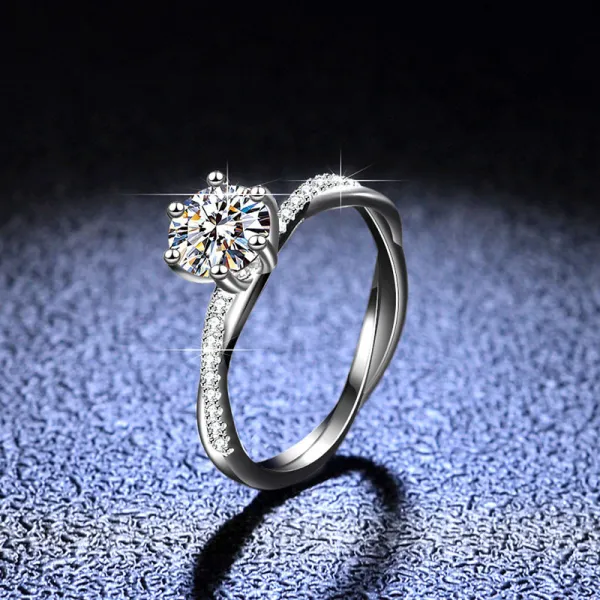 Sterling Silver Pave Zirconia Solitaire Round Cut Diamonds Rings