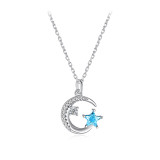 Sterling Silver Moon Stars Zirconia Diamonds Pendant Necklace