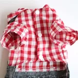 Pet Small Dog Red Lattice Hooded Shirt Denim Strap Dress Puppy Cloth
