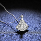 Sterling Silver White Gold Leave Zirconia Diamond Pendant Necklace