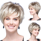 Women Synthetic Short Light Golden Hair Wigs Lnclined Bang Wig