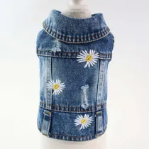 Pet Dog Cloth Daisy Printed Denim Vest Puppy Cloth
