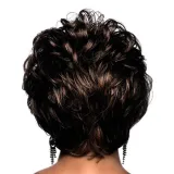Women Dark Brown Synthetic Pretty Short Curly Hair Fluffy Wig Slanted Bangs Wig